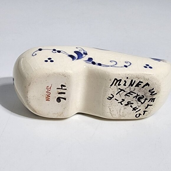 Ceramic Dutch Windmill Painted Clog Shoe Planter Japan Blue White VTG - Picture 6 of 10